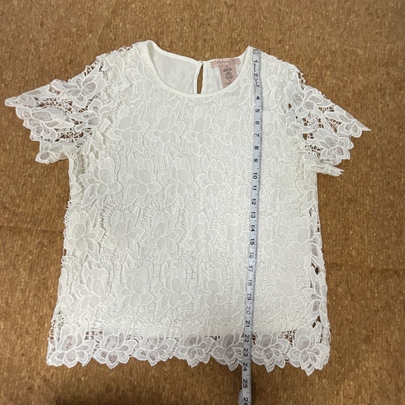 Philosophy White Floral Lace Top Women’s Small Short Sleeve Sheer Overlay Blouse - Picture 8 of 11